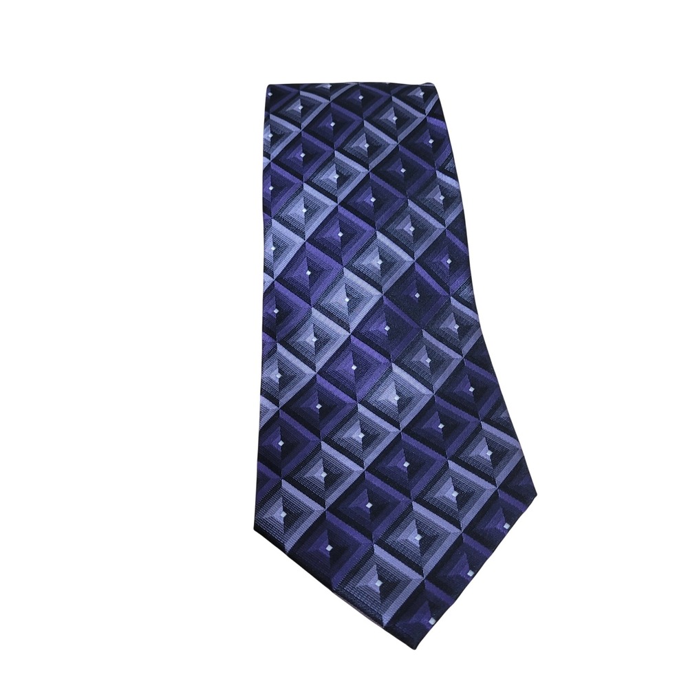 Van Heusen Mens Silk Tie Purple Geometric Diamond Pattern Stain Resistant Woven